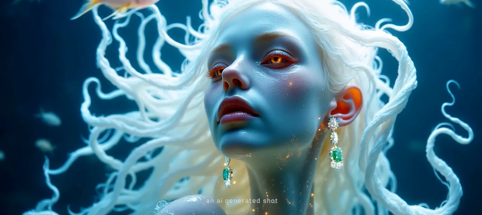 AI-generated shot from our reel: an underwater portrait
